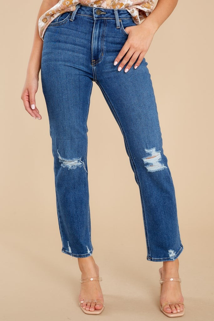 Your Go To Dark Wash Distressed Straight Jeans | Red Dress 