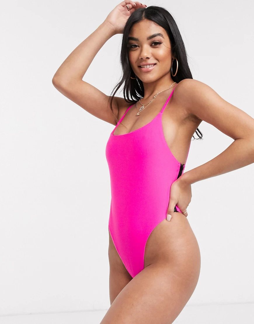 Candy Pants pink swimsuit with zip side | ASOS (Global)