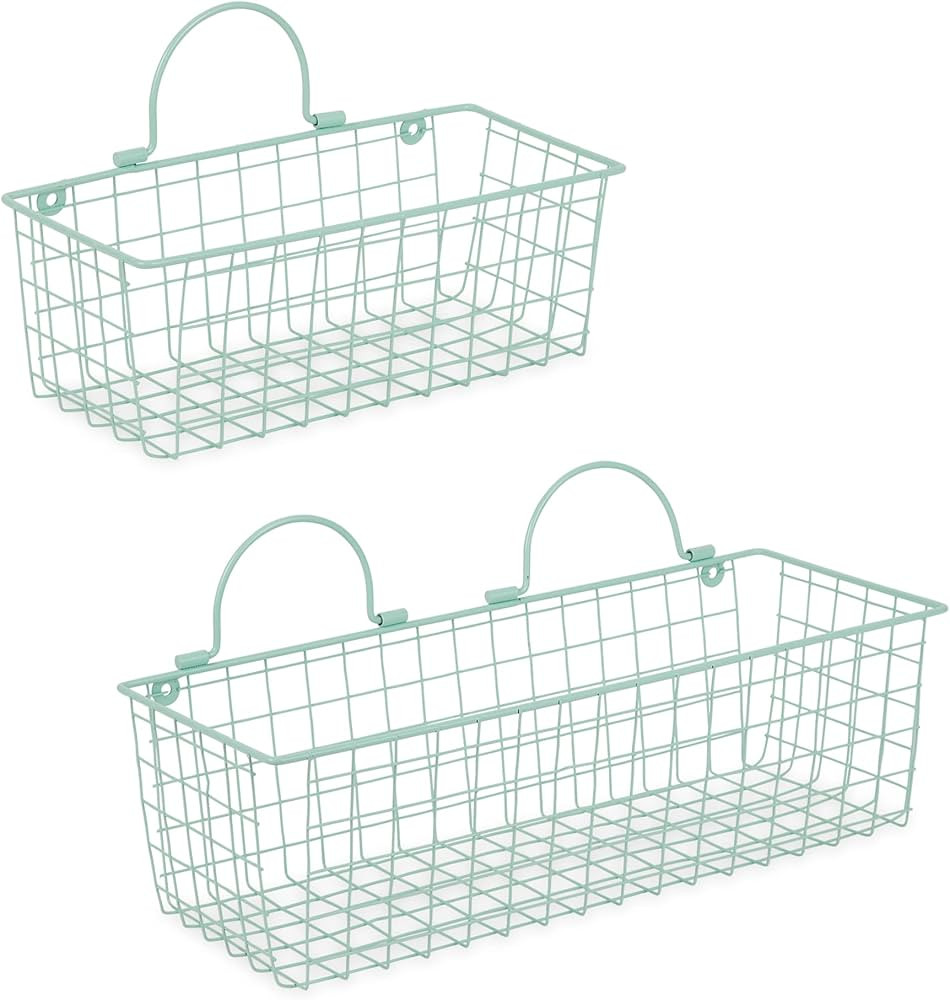 DII Farmhouse Vintage Decor, Wire Wall Basket, Assorted, Aqua, 2 Piece | Amazon (US)
