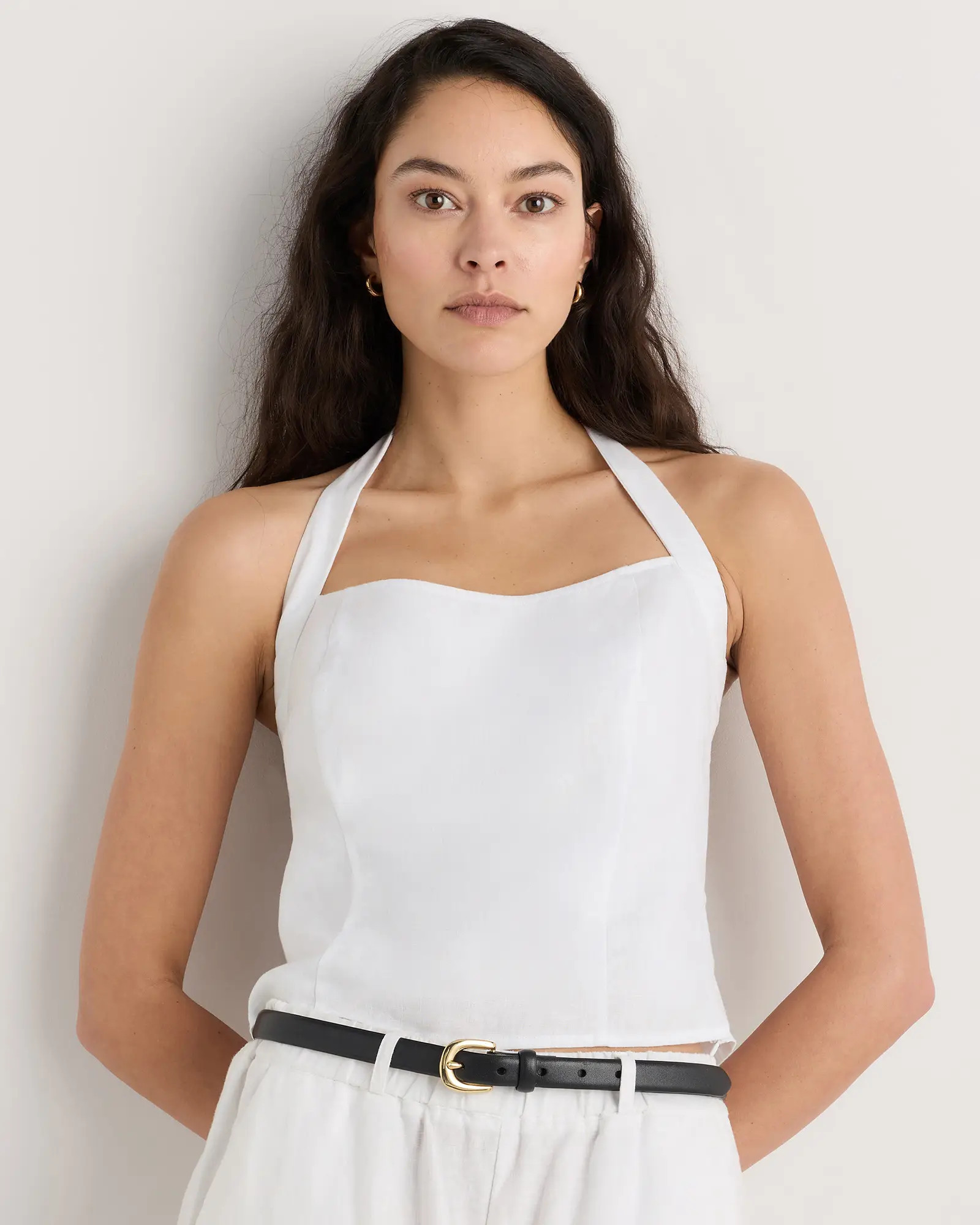100% European Linen Halter Top in White | Quince