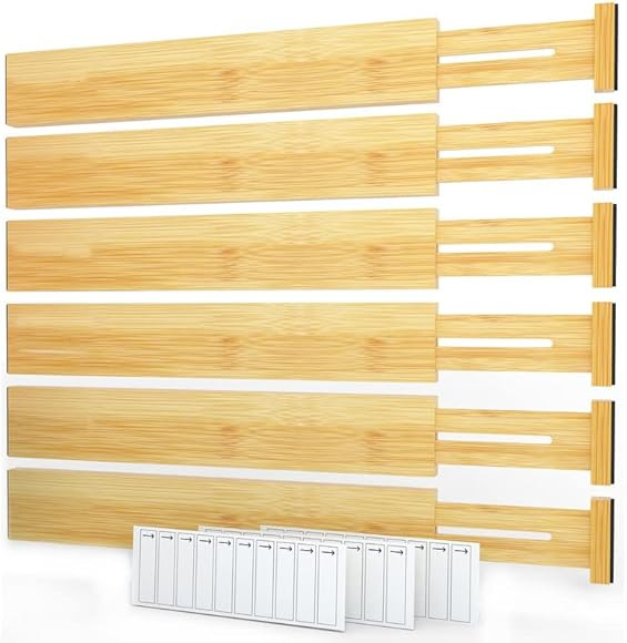 SpaceAid Bamboo Drawer Dividers with Labels, Kitchen Adjustable Drawer Organizers, Expandable Org... | Amazon (US)
