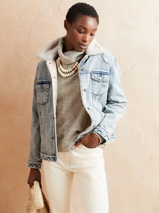 Sherpa Lined Acid Wash Denim Jacket | Banana Republic Factory