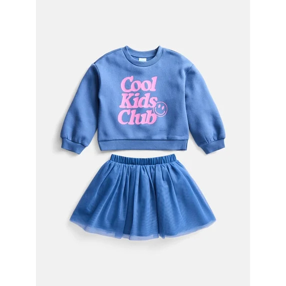 Wonder Nation Toddler Girls Graphic Crewneck Sweatshirt with Long Sleeves and Tulle Skirt Set, 2 ... | Walmart (US)