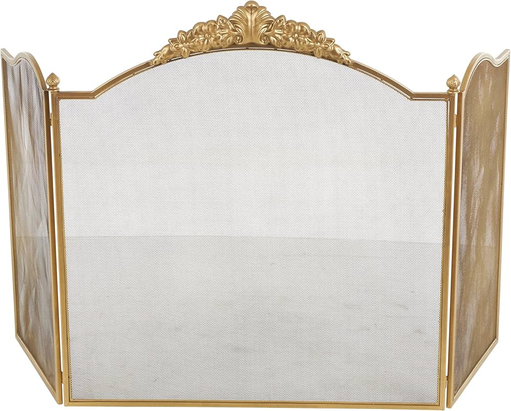 Deco 79 Metal Floral Living Room Fireplace Screen Ornate Antique Arched 3 Panel Fire Spark Guard ... | Amazon (US)