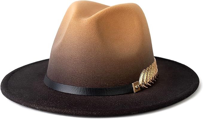 Gossifan Women Gradient Color Fedora Wide Brim Felt Panama Hat with Belt Buckle | Amazon (US)