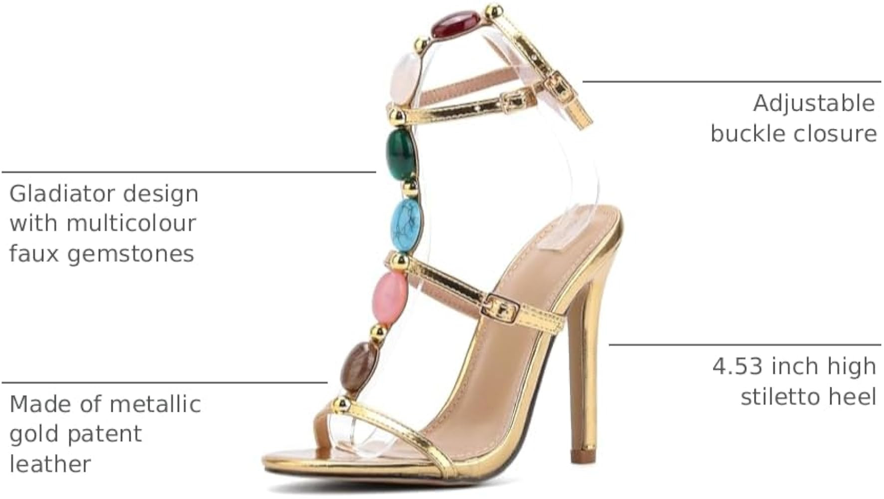 Kluolandi Jewelled Strappy Gold Heels for Women Open Toe Ankle Strap Gladiator Stiletto Heeled Sa... | Amazon (US)