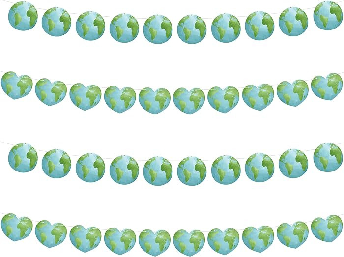 Earth Day Banner Garland - 4Pcs Watercolor Garland Decoration Pre-Strung Heart Shape Banner Hangi... | Amazon (US)