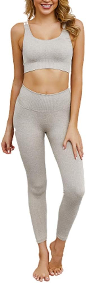 OLUOLIN Quick Dry 2 Piece Yoga Pants Leggings Sports Bra Tank Top Set High Waist Outfits for Wome... | Amazon (US)