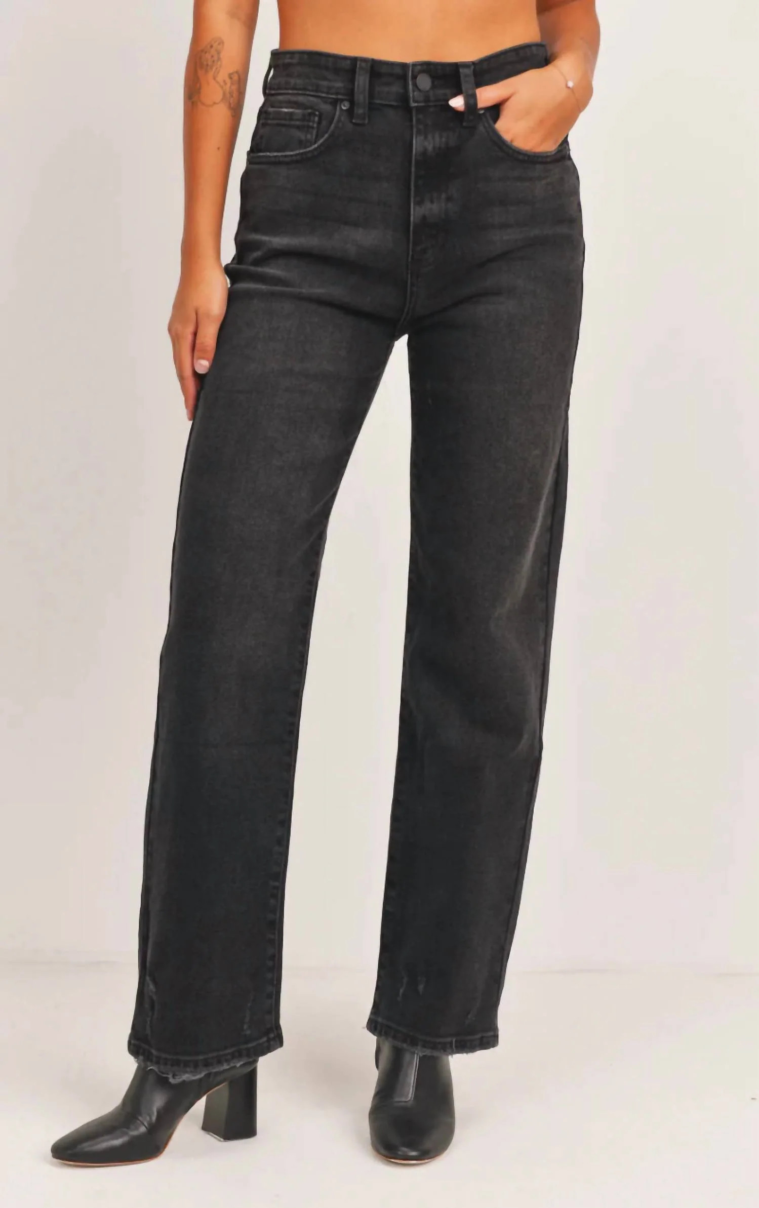 Clean Straight Jeans In Washed Black | Shop Simon
