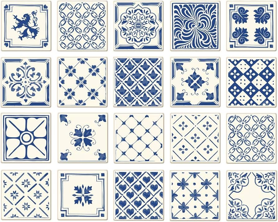 Spanish Portuguese Azulejo Style Backsplash Peel and Stick Tile Stickers Set of 20 pcs(3.9_D) | Amazon (US)