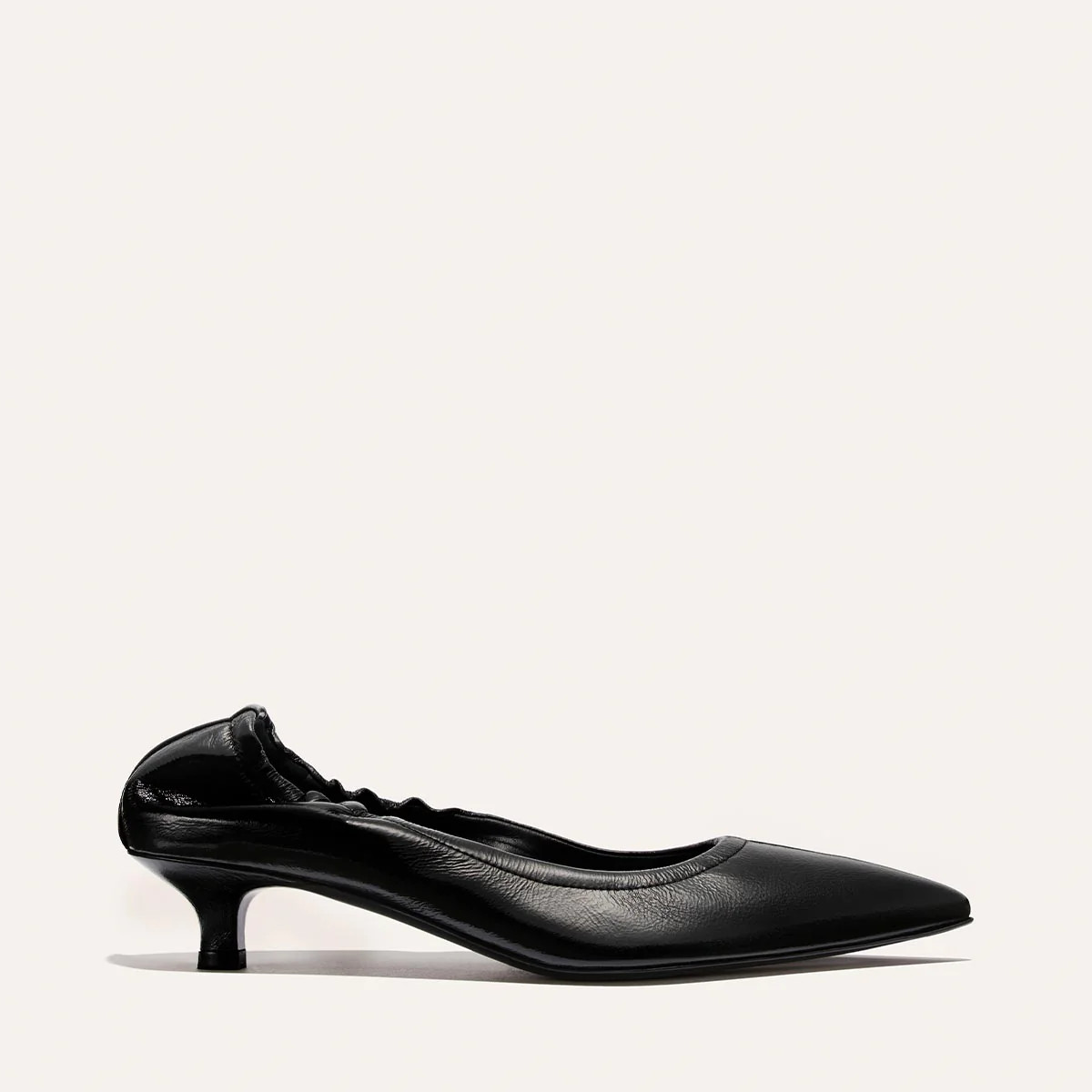 The Roma 40 Kitten Heel - Black Crinkle Patent | Margaux