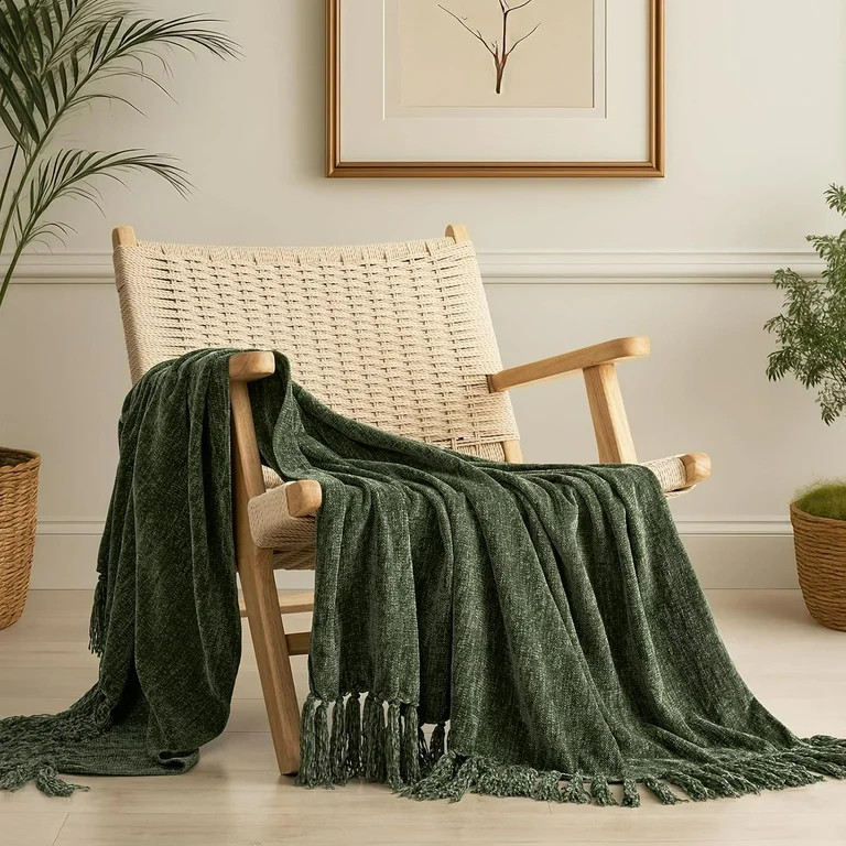 EVERGRACE Soft Chenille Throw Blanket for Couch, Cozy Plush Fuzzy Decorative Chenille Knit Throw ... | Walmart (US)
