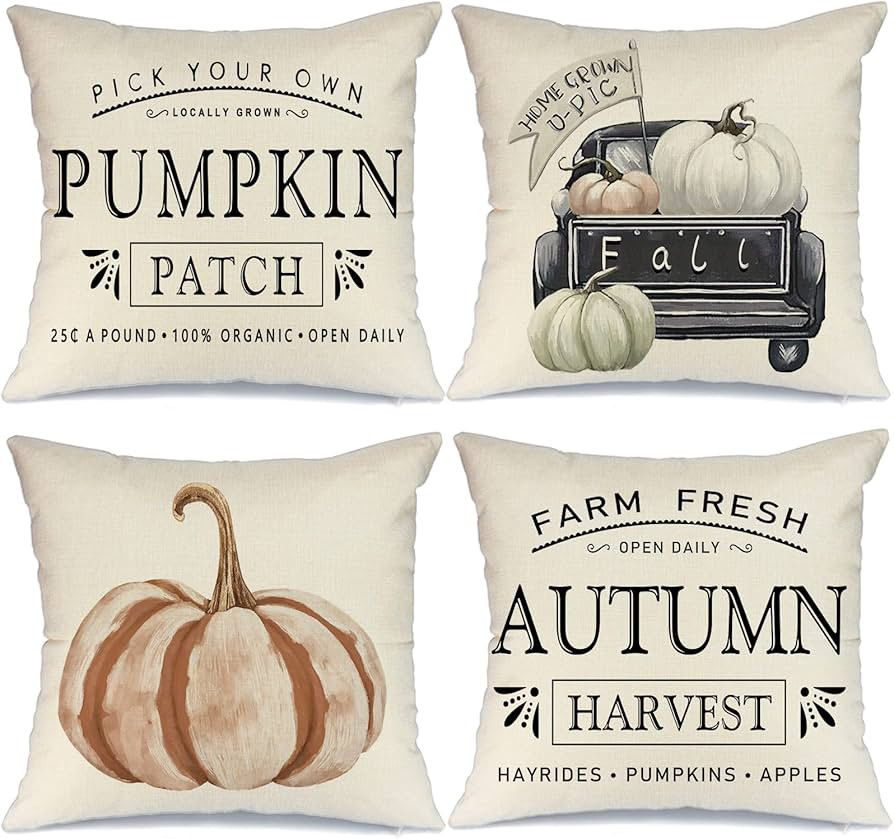 GEEORY Fall Decor Pillow Covers 18x18 Set of 4 Pumpkin Patch Farm Truck Harvest Fall Outdoor Fall... | Amazon (US)