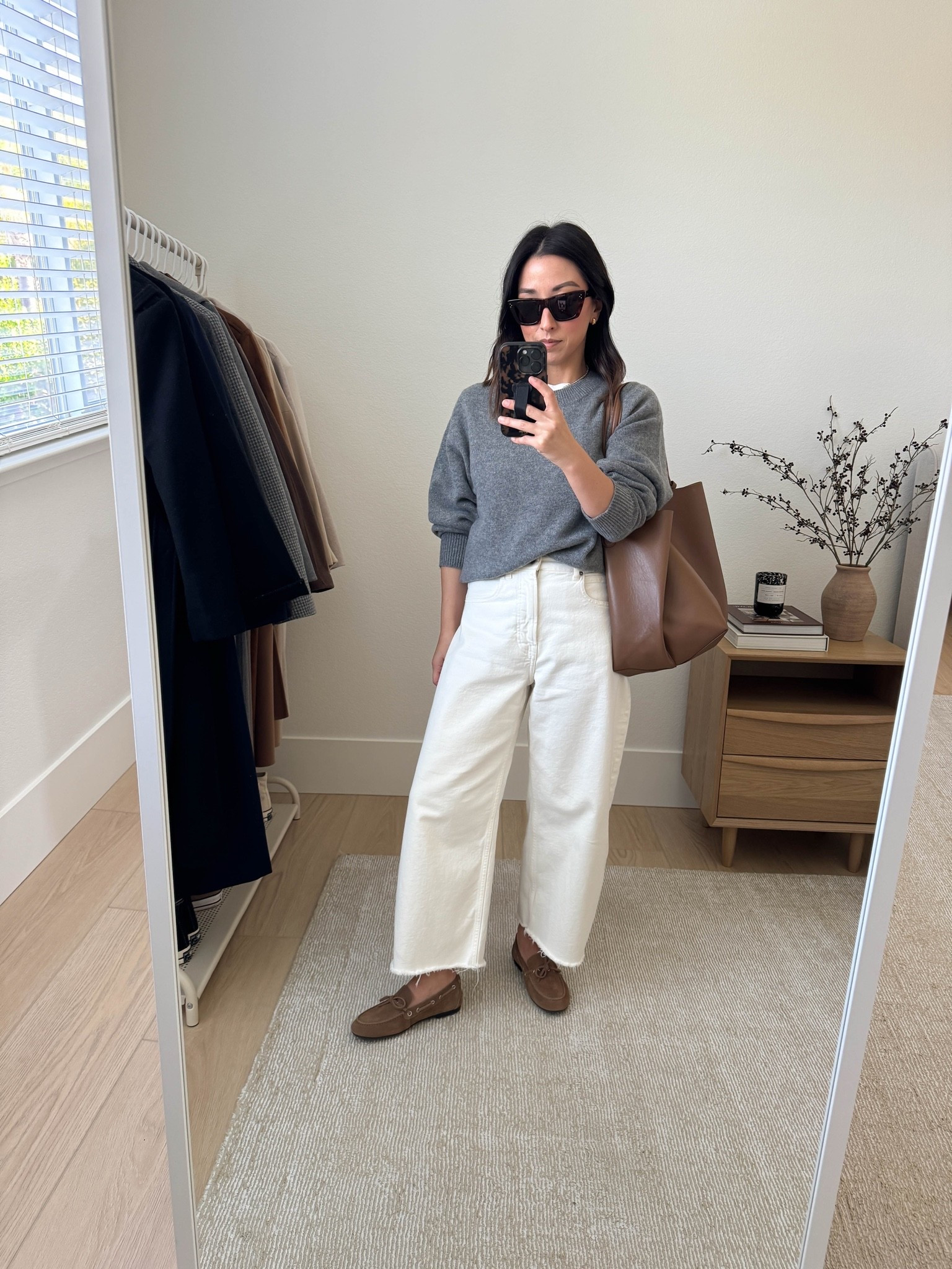 casual workwear outfit idea.

Aritzia cashmere sweater xs
Everlane curve jeans 26, cut hems
Everlane boat loafers 5.5
Mansur Gavriel tote
Celine sunglasses

#LTKootd #LTKPetite #LTKWorkwear