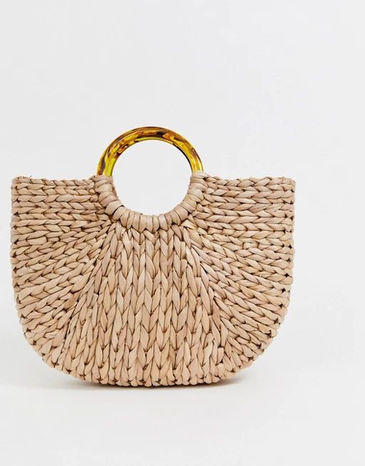 South Beach Exclusive half moon straw bag with tortoiseshell handle | ASOS US