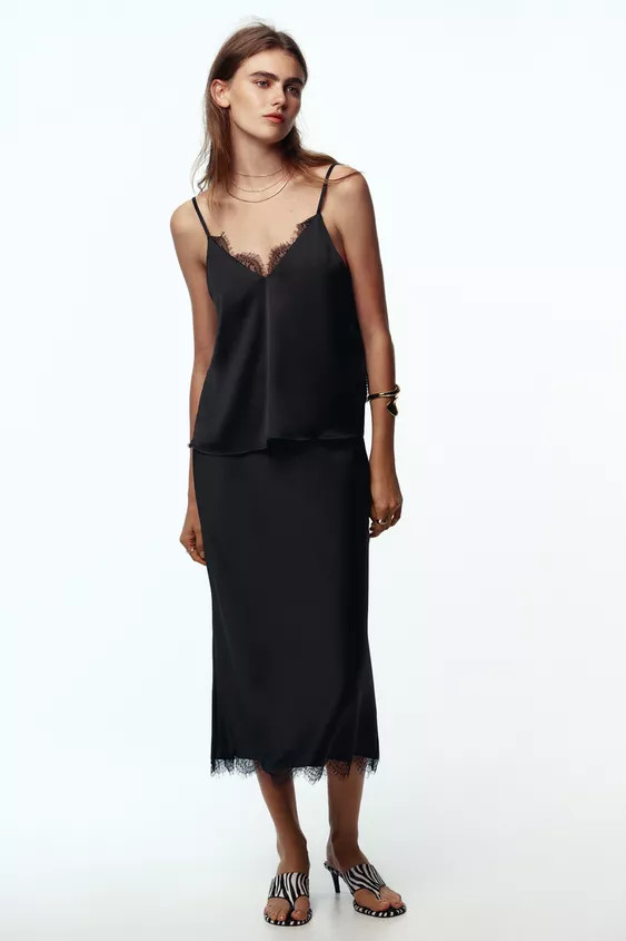 SATIN MIDI LACE SKIRT | Zara UK