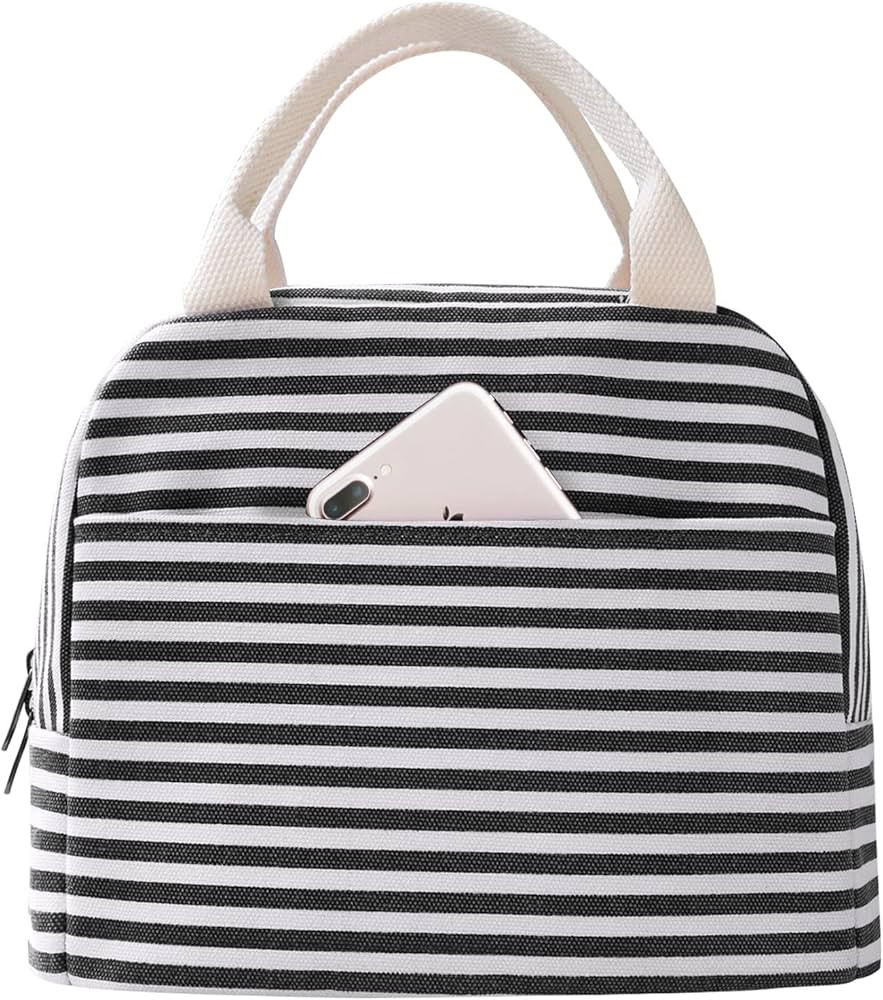 EurCross Canvas Lunch Tote Bag for Women for Work with Black and White Stripes, Reusable Insulate... | Amazon (US)