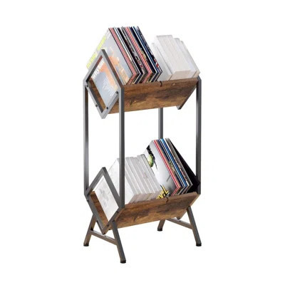 2-Tier Vinyl Record Storage For Albums Books Magazines Files, 36 × 16 × 11, Black And Brown | Wayfair North America