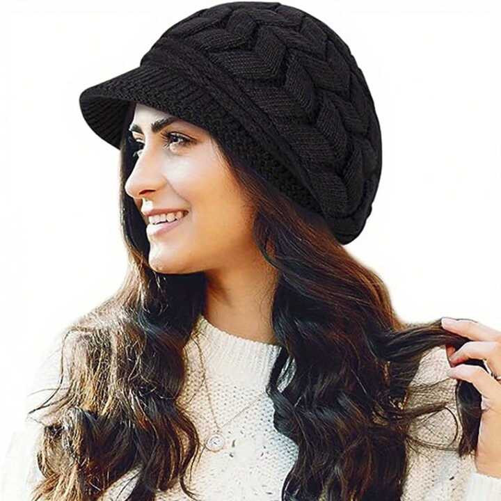 1pc Women's Vintage Knitted Beret Hat, Solid Color, Lightweight And Warm Beanie Cap With Windproo... | SHEIN