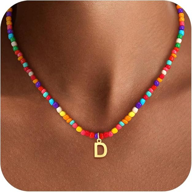 Christmas Gifts for Grandkids Teens Girls - Colorful Beaded Initial Necklaces for Women Teen Girl... | Amazon (US)