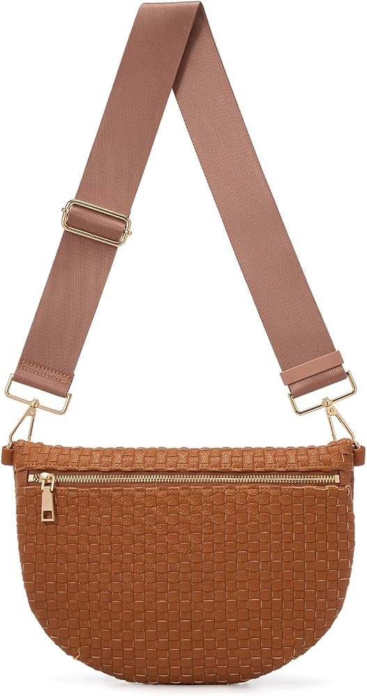 Woven Crossbody Bags For Women, Checkered Fashion PU Bum Bag Waist Pack, Travel Sling Purse with ... | Amazon (US)