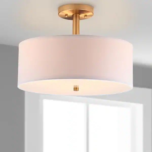 SAFAVIEH Lighting Clara 3-light Gold Ceiling Cotton Drum Light - 16"x16"x11.25" | Bed Bath & Beyond