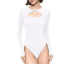 PUMIEY Women's Knot Front Long Sleeve Bodysuit Crew Neck Body Suits Sexy Tops Smoke Cloud Collect... | Amazon (US)