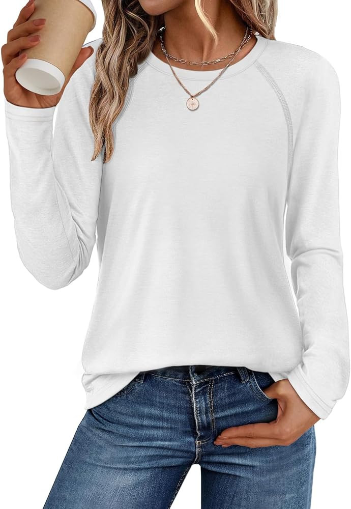 ATHMILE Long Sleeve Shirts for Women Fall Outfit 2025 Fashion Casual T Shirt Round Neck Basic Loo... | Amazon (US)