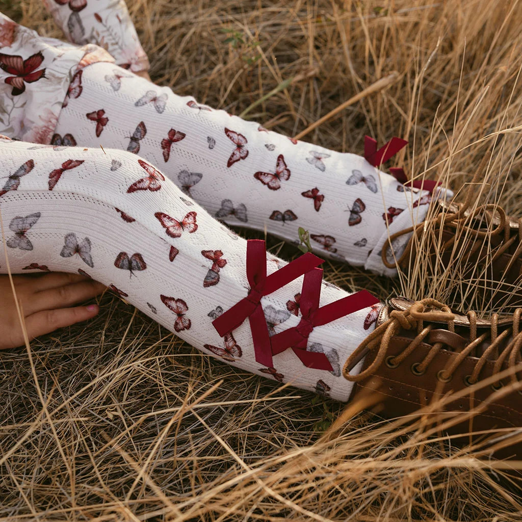 Butterfly White Girls Joan Pointelle Bow Leggings | Posh Peanut\u00ae | Posh Peanut