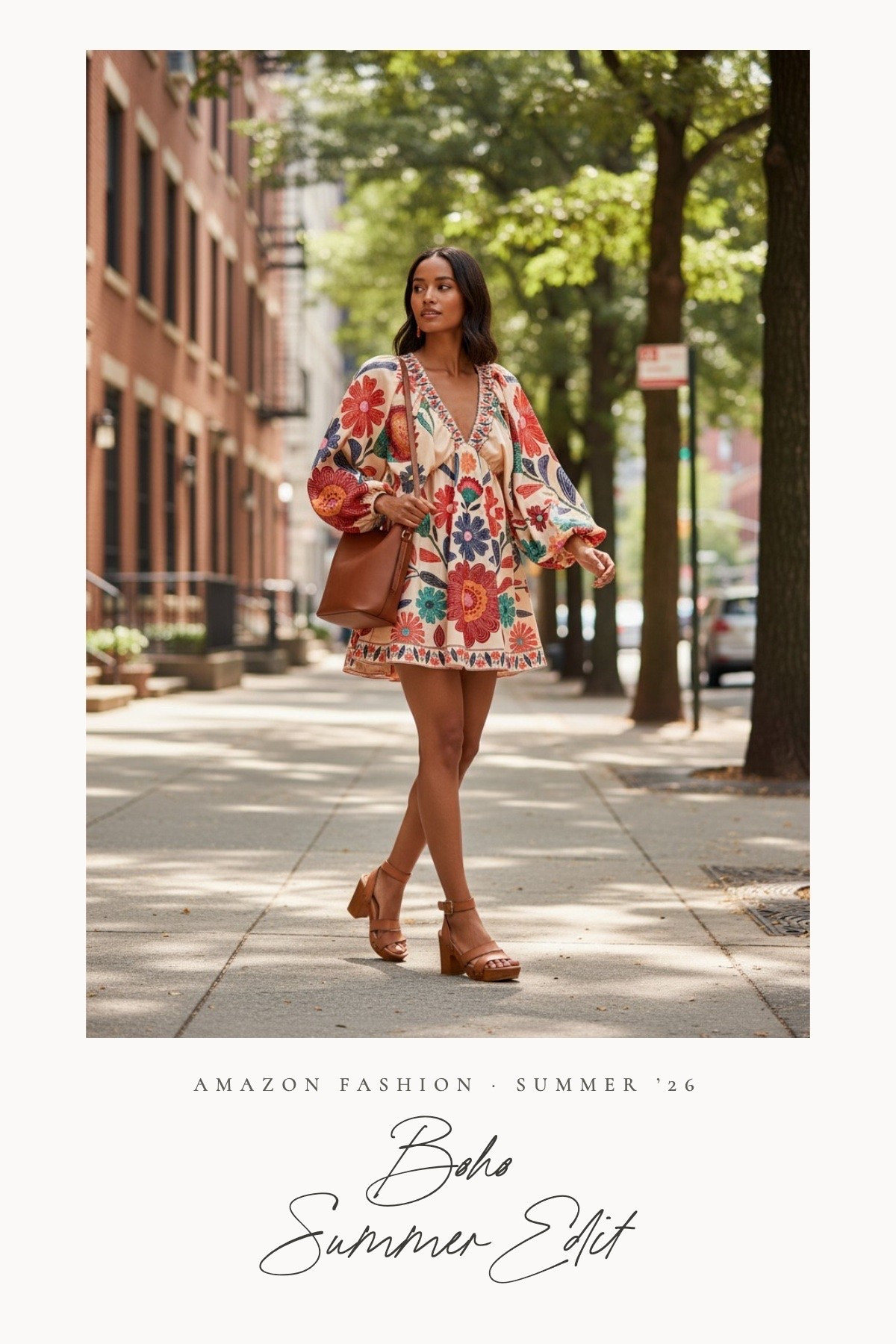 Boho summer dresses on Amazon that actually look expensive. This floral mini checks every box: v-neck, billowy sleeves, botanical print that reads elevated without trying. Works for basically everything on the summer calendar. Style it with cognac platform sandals and a leather tote and it goes from daytime to dinner without overthinking it.

#LTKdayinmylife #LTKootd #LTKSeasonal