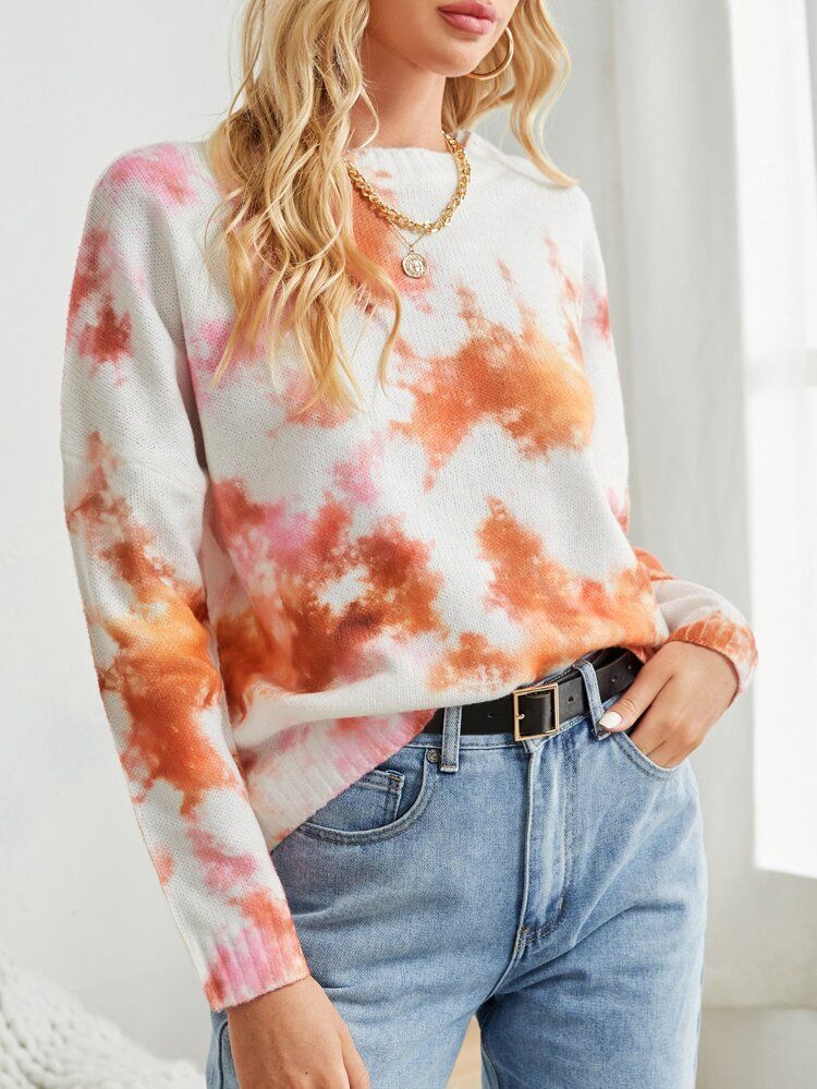 SHEIN Tie Dye Drop Shoulder Sweater | SHEIN