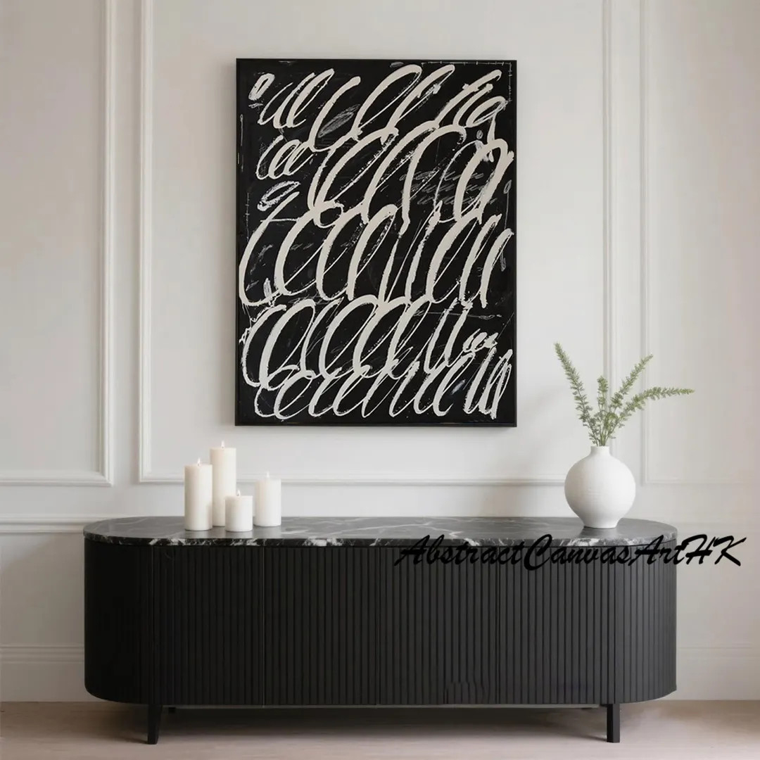 Large White and Black Abstract Painting: Minimalist Retro Wall Art - Etsy | Etsy (US)