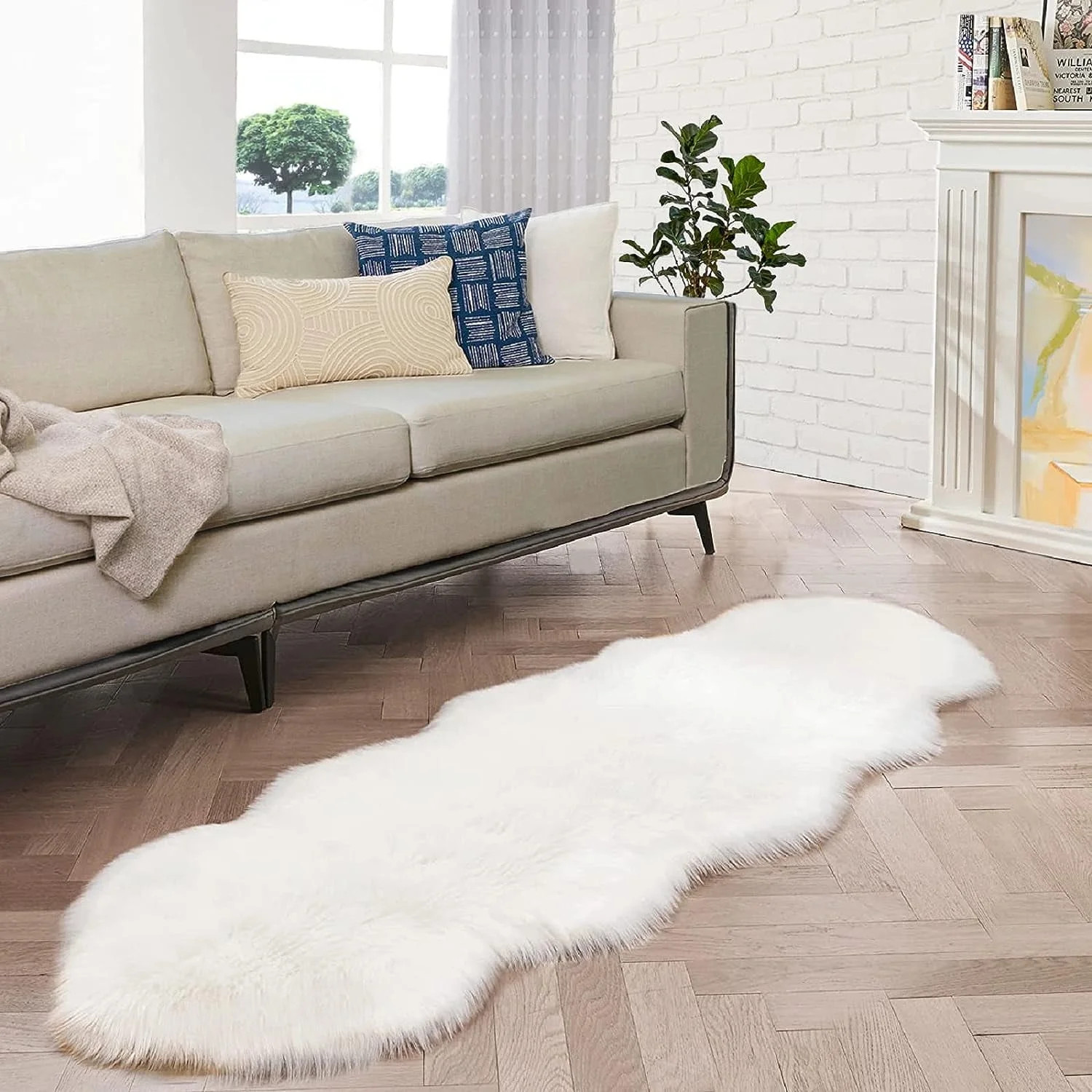 Sanmadrola Ultra Soft Faux Sheepskin Fur Fluffy Decorative Indoor Shag Area Rug 2x6 ft White with... | Walmart (US)