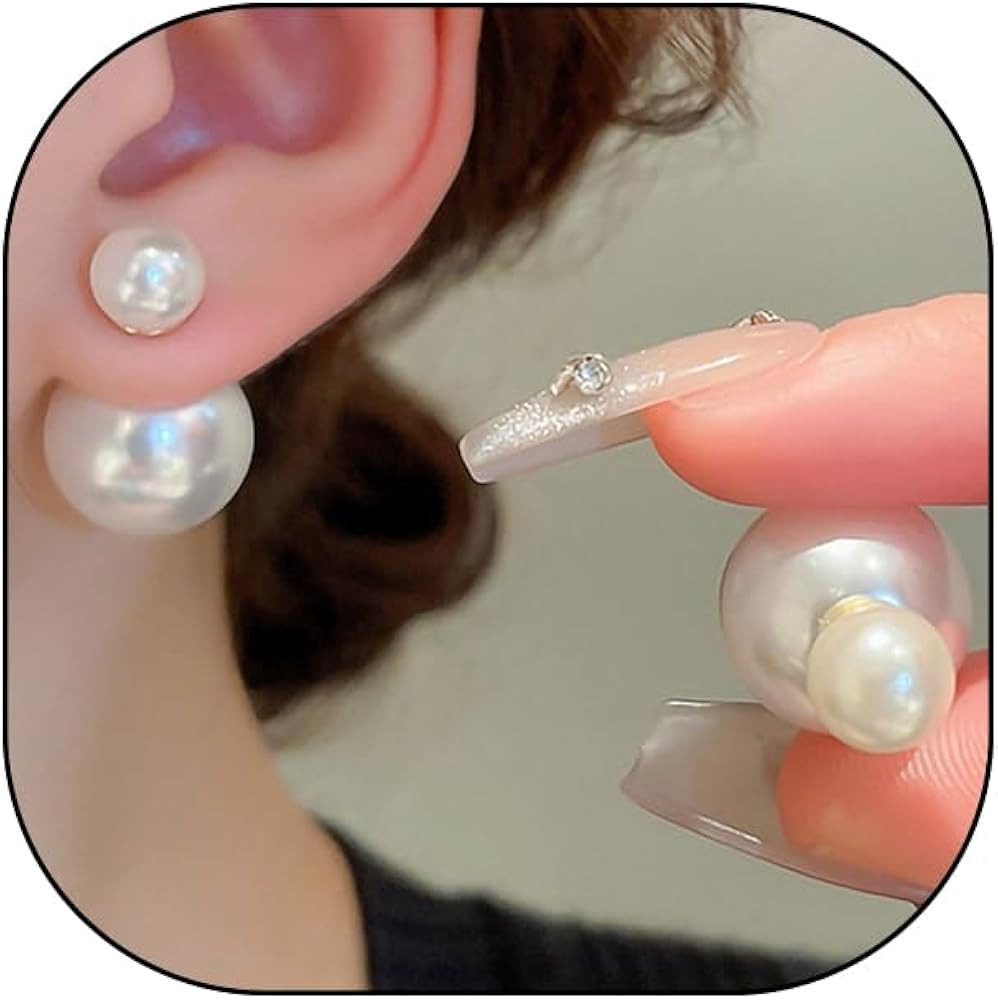 Double Sided Pearl Studs Earrings for Women Trendy Vintage White Pearls Jacket Earrings Pearl Dro... | Amazon (US)