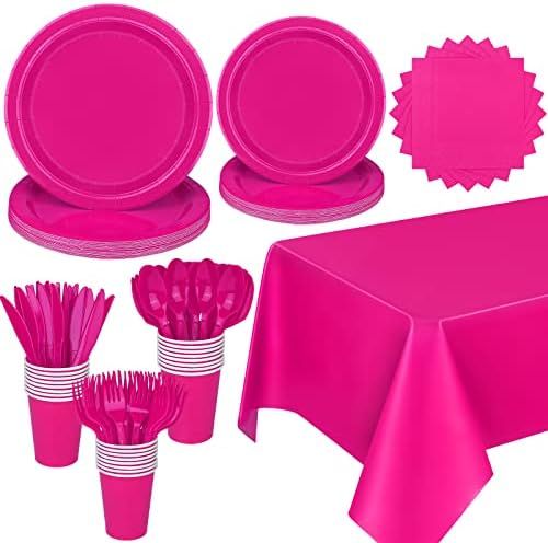Ruisita 193 Pieces Hot Pink Dinnerware Set Solid Tableware Set Including Disposable Paper Plates,... | Amazon (CA)