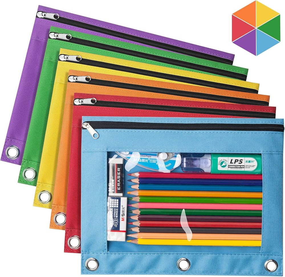 Forvencer 6Pack Pencil Pouches for 3 Ring Binder, Smooth Zipper 3 Ring Binder Pencil Pouch, Multi... | Amazon (US)