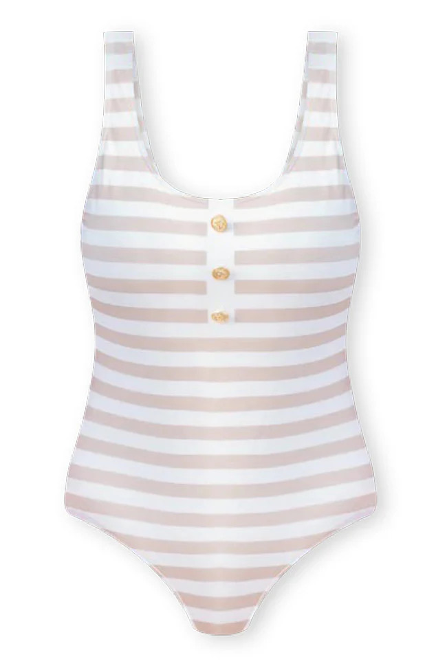 Lap Of Luxury White and Beige Stripe One Piece Swimsuit | Pink Lily