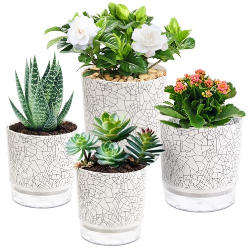 Etvski Self Watering Pots for Indoor Plants, 5 & 4 Inch Stylish Flower Pots, Set of 4 Modern Planters with Self Watering Plant Feature (Crack Texture) | Amazon (US)