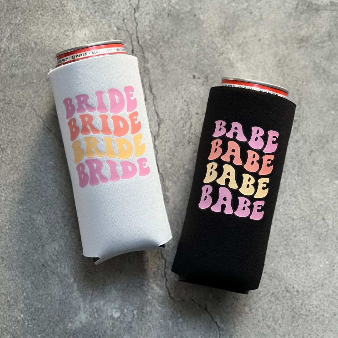 Bride and Babe Retro Bachelorette Party Slim Seltzer Can Coolers - Etsy | Etsy (US)