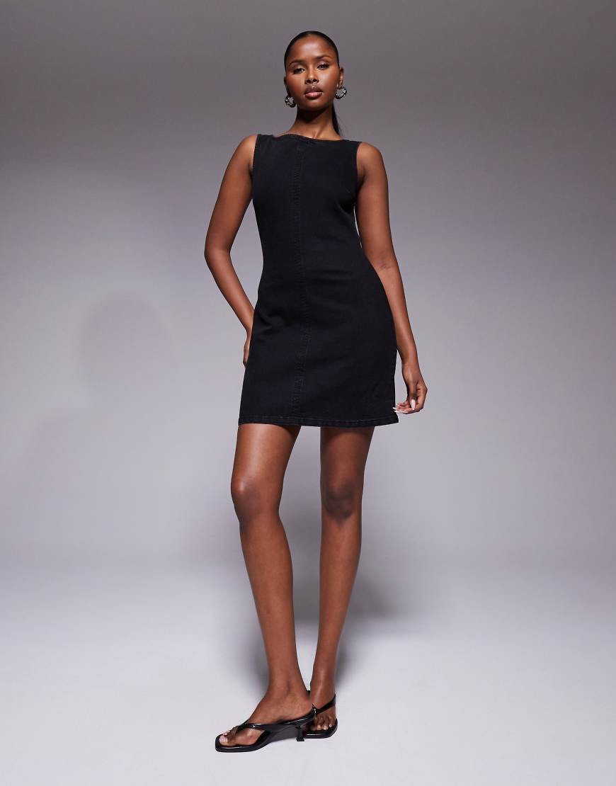 ASOS DESIGN denim slash neck bodycon mini dress in black | ASOS (Global)