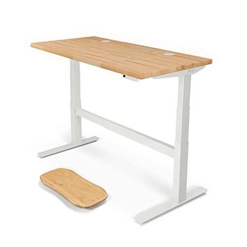 Uplift Desk Birch Butcher Block (60 x 30 inch) Standing Desk 2-Leg V2-Commercial Adjustable Stand Up C-Frame (White), Advanced Keypad, Wire Grommets, Wire Tray, Rocker Board | Amazon (US)