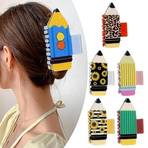 Pencil Hair Claw Clips, Funny Teacher Hair Clip for Women Girls, Back to School Hair Clips for Thin Hair Pencil Hair Clip, Cute Hair Accessories for Girls Women Book Lovers Teachers (F) | Amazon (US)
