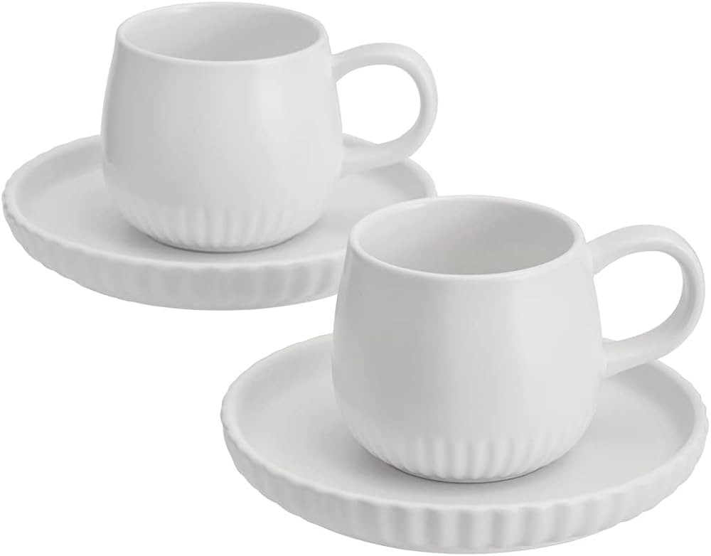 D'ORAMIE Coffee Cup Set of 2 Ceramic Espresso Cups and Saucers Porcelain Tea Cup Set of 2 Cups fo... | Amazon (US)