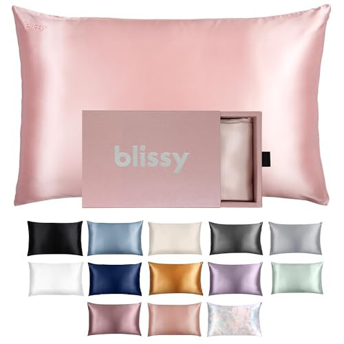 Blissy Silk Pillowcase - 100% Pure Mulberry Silk - 22 Momme 6A High-Grade Fibers - Silk Pillow Cover for Hair & Skin - Regular, Queen & King (Pink, Queen) | Amazon (US)