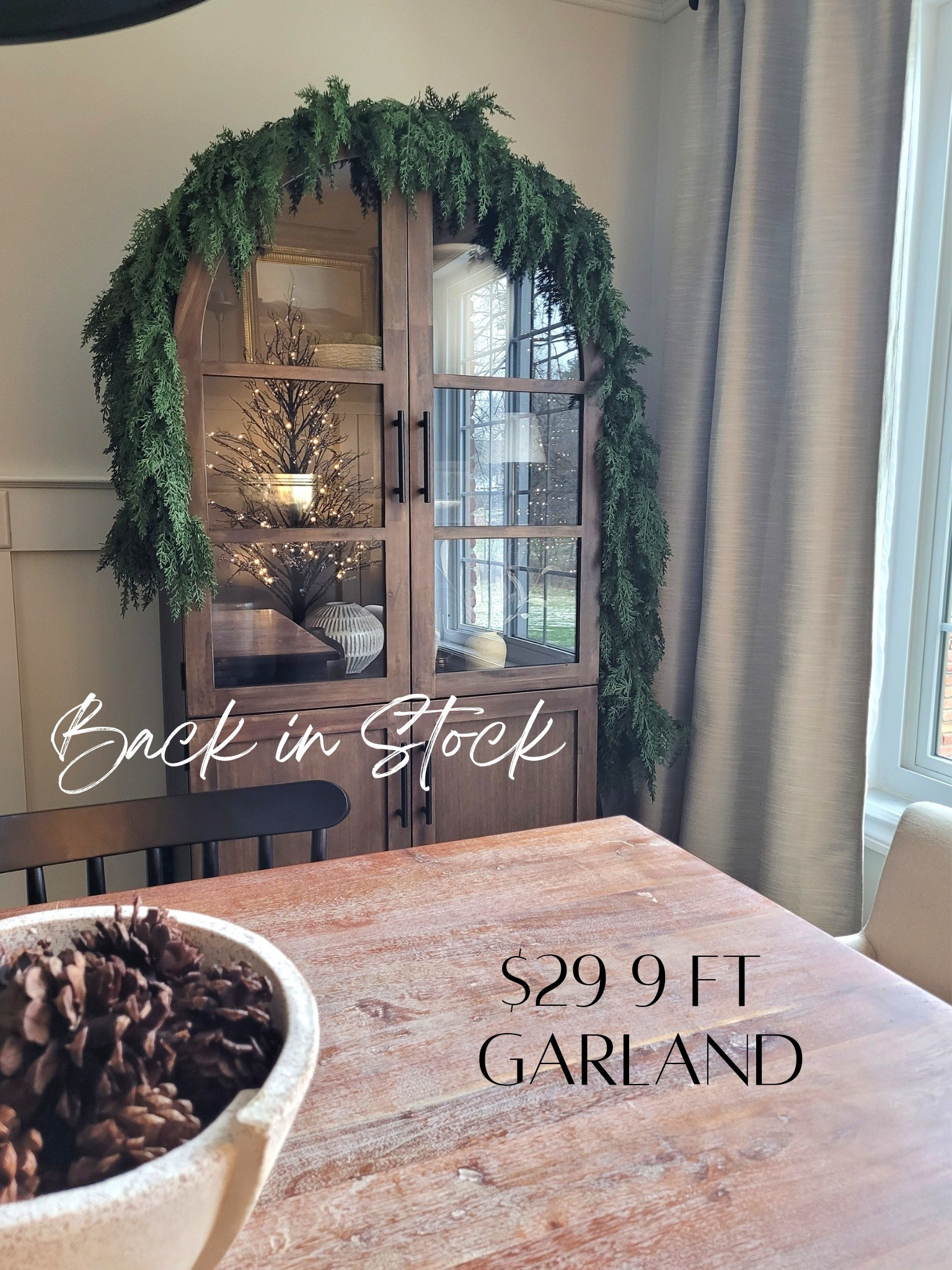 My viral $29 nine foot tall touch cedar garland is back in stock - I used this garland on my fireplace mantle, holiday bedroom decor, floor mirror, chandelier,  and arch cabinet! The must have item in your Christmas decor this year!

#LTKHoliday #LTKFindsUnder50