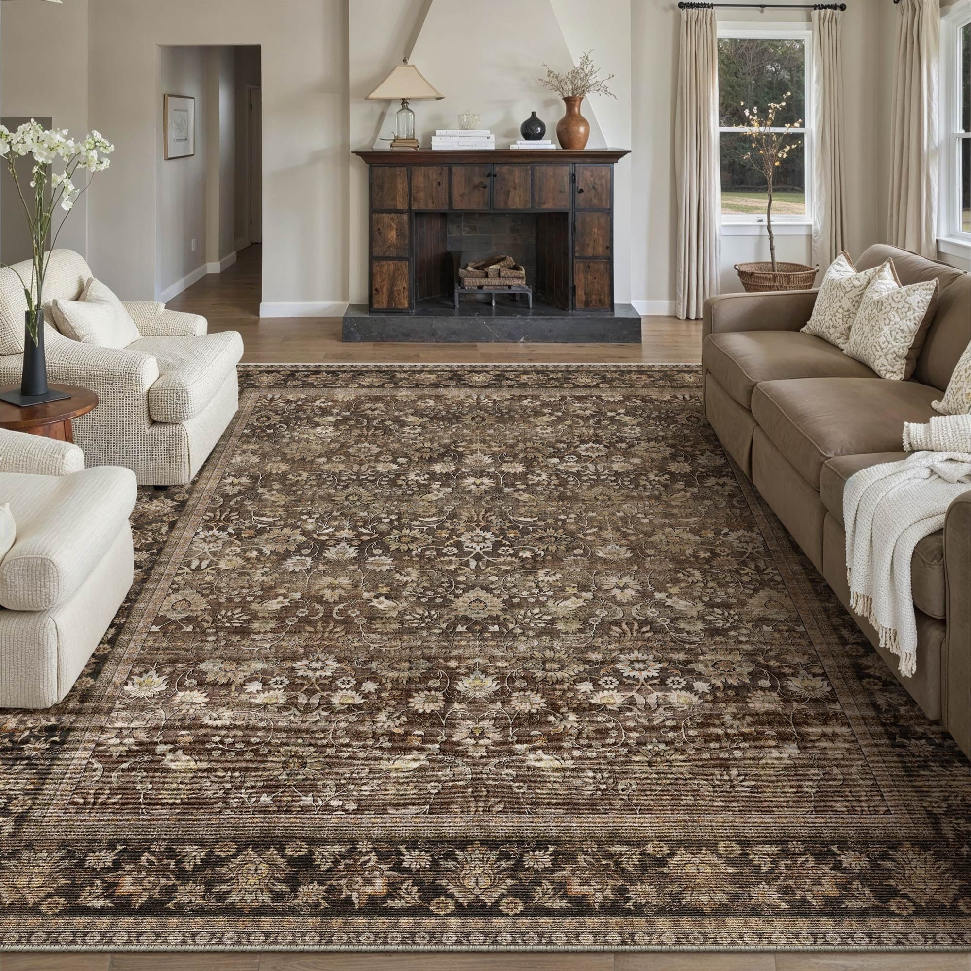 BERTHMEER 5'x7' Vintage Brown Area Rugs for Living Room Bedroom Dining Room Farmhouse Traditional... | Walmart (US)