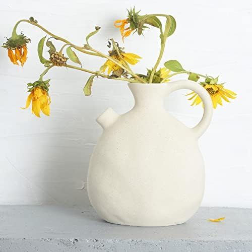 BlossoME Ceramic Vase White, Matte, Handcrafted Terracotta Jug for Home Décor, Artisan Stoneware... | Amazon (US)