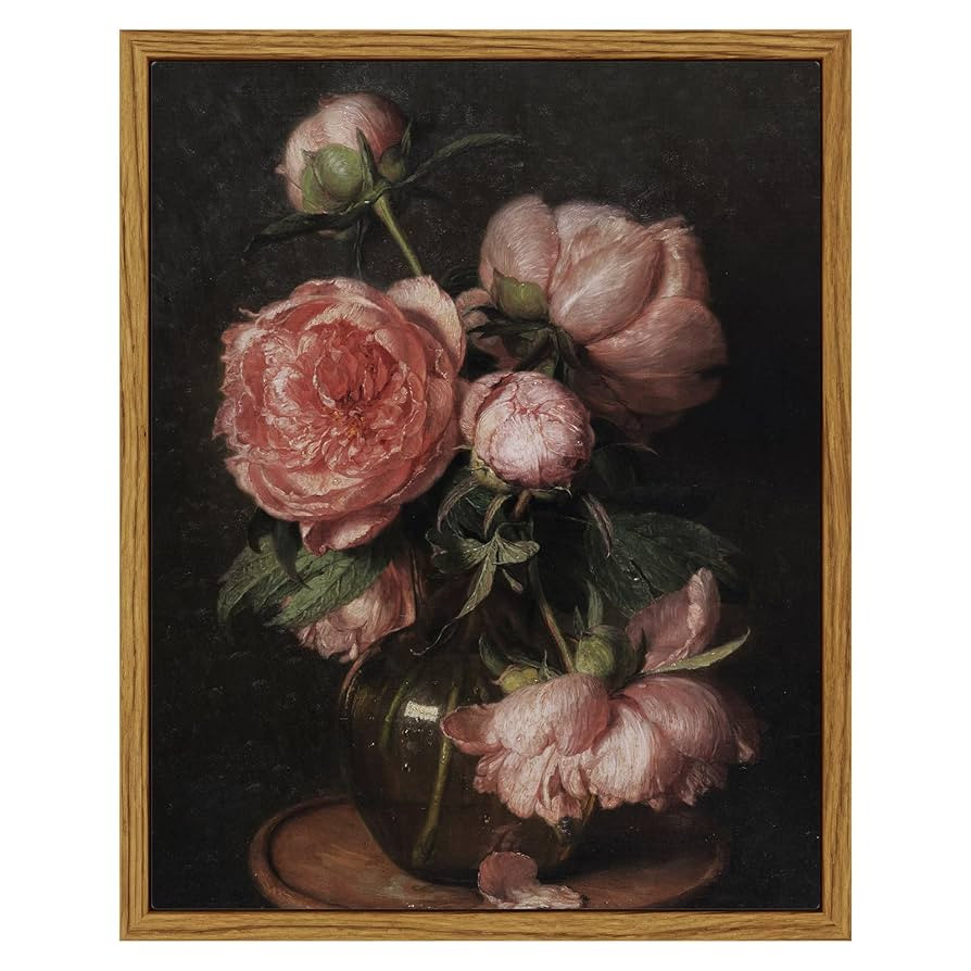 InSimSea Framed Canvas Prints Art Vintage Decor, Flower Pictures Decor Aesthetic, Small Desk Shel... | Amazon (US)