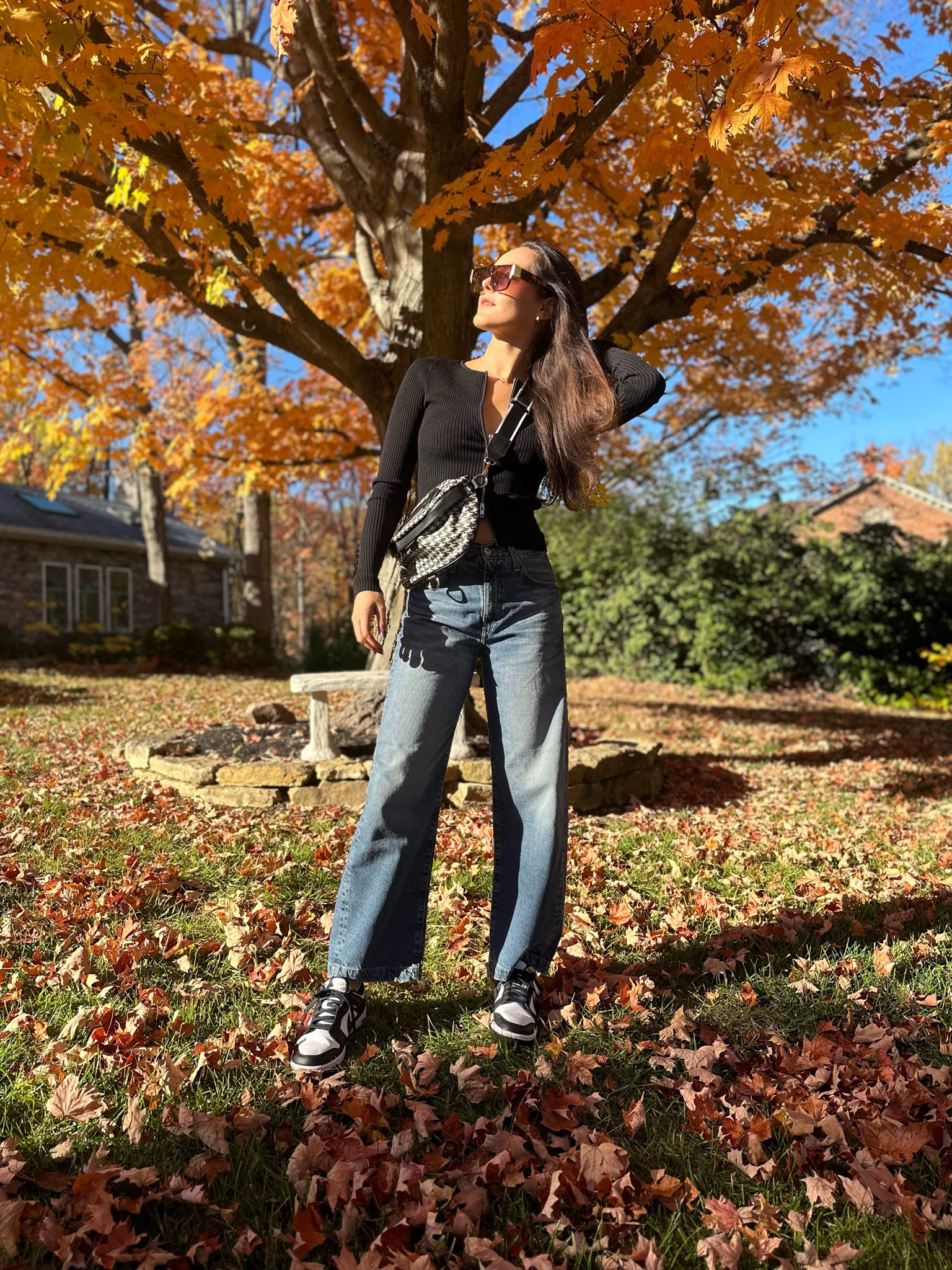 Fall Outfit
Casual Fall OOTD

Good American zip up size S
AG jeans (size down!) I’m wearing a 25
Nike Dunk Low (size up 1/2 size)
Amazon houndstooth belt bag 

#LTKStyleTip #LTKSeasonal #LTKShoeCrush