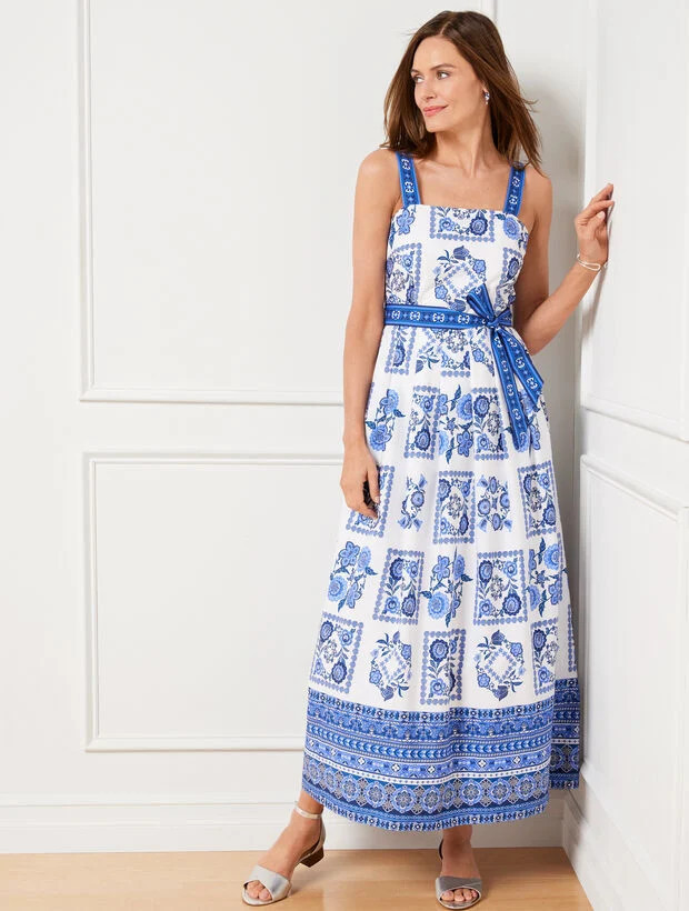 Modern Tiles Poplin Fit & Flare Maxi Dress | Talbots